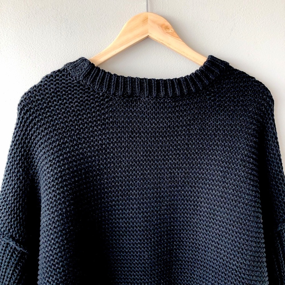 Free People sweater Women's Dream Cable Crew pullover sweater black cable knit - Picture 9 of 12
